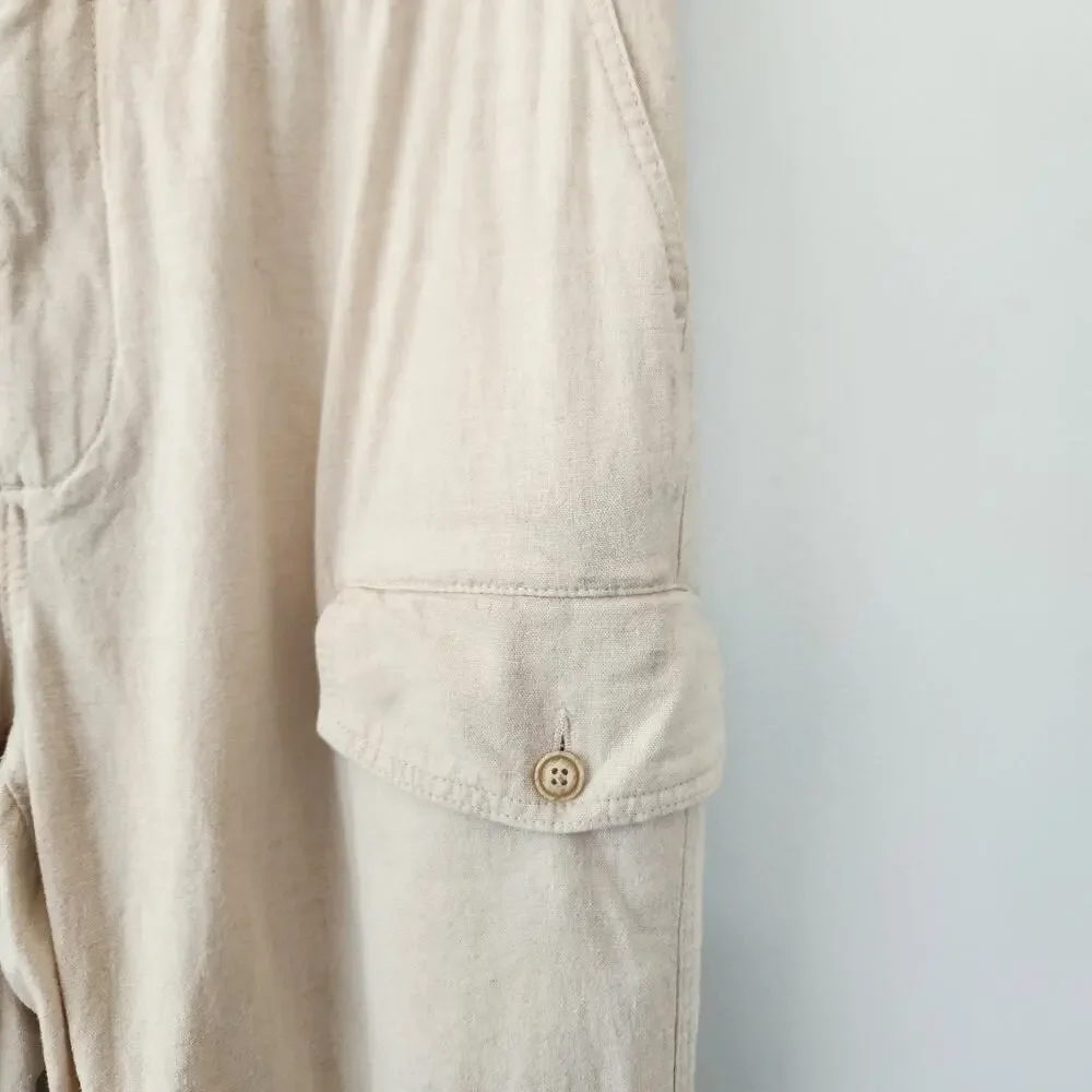 Roundtree & Yorke Cargo Linen Blend Pants Men's 38x30 (36x28.5) Tan Coastal Boho